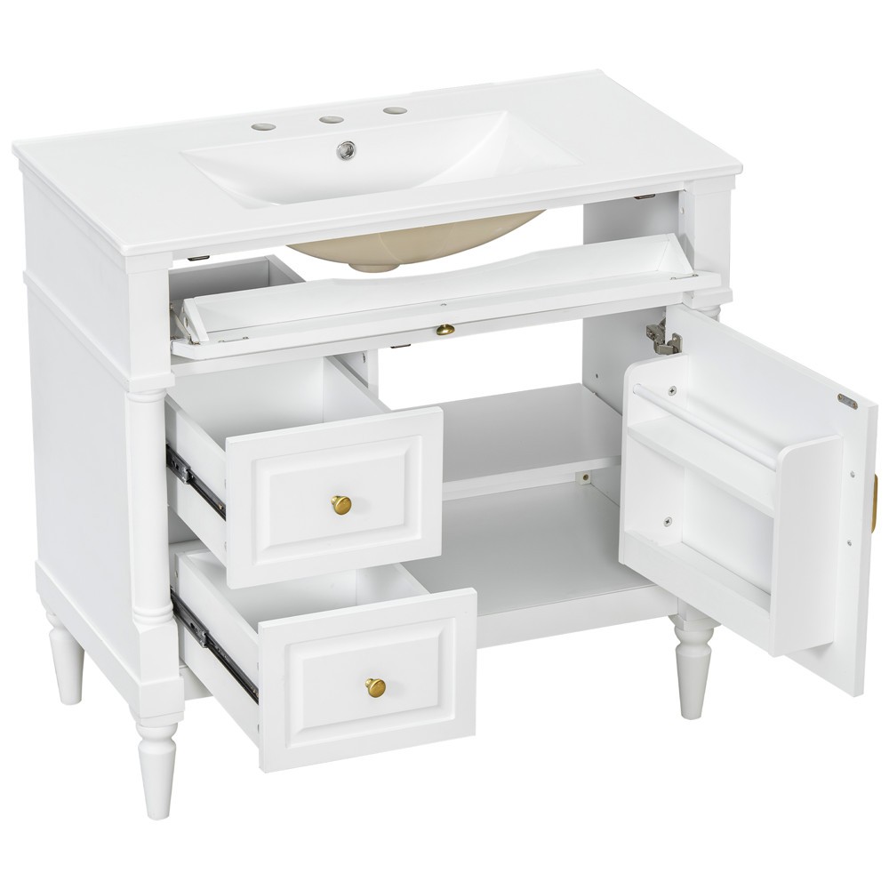 36″ Bathroom Vanity w/ Sink, Freestanding Vanity Cabinet, Door Shelf, 2 Drawers