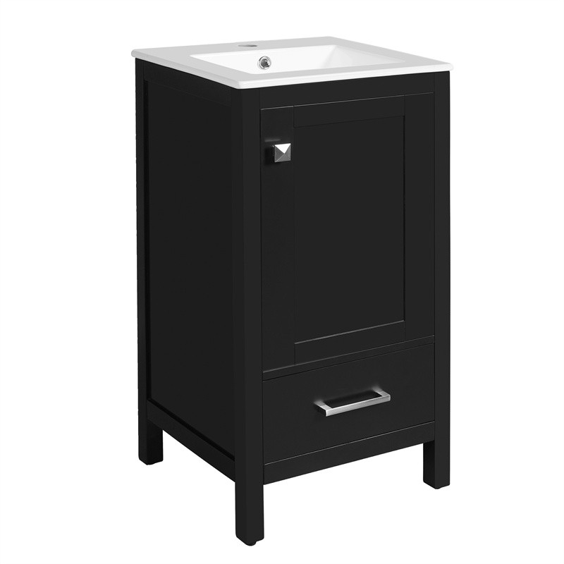 18″ Modern Bathroom Vanity with Ceramic Sink,Soft-Close Drawers & Door Organizer