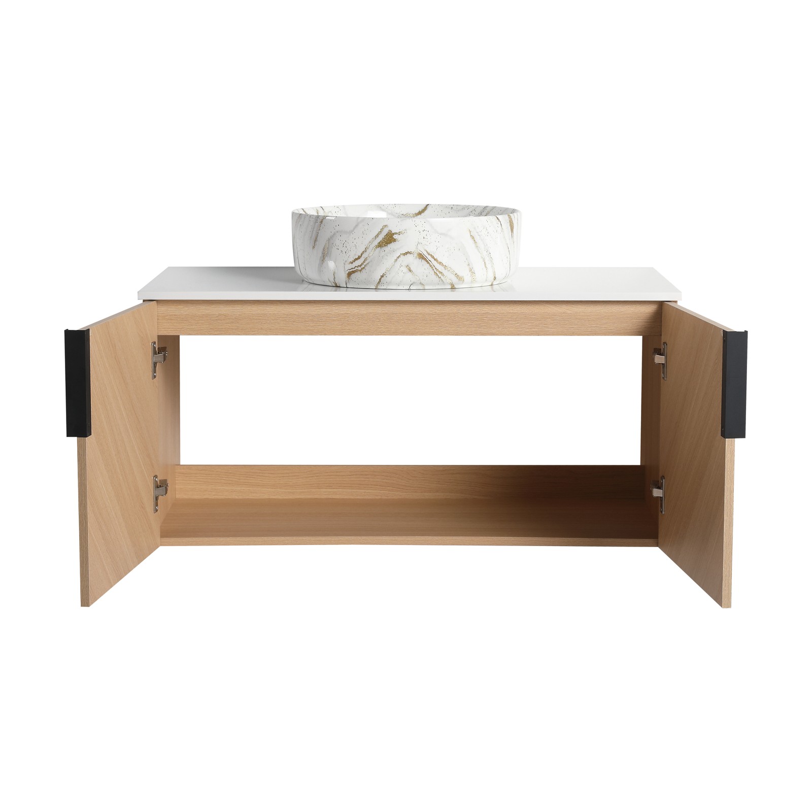 36 in Wall-Mounted Bathroom Vanity W/ Ceramic Vessel Sink Artificial Stone Slab