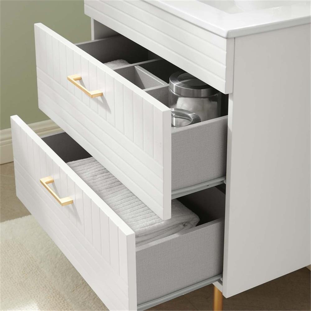 Modway Daybreak 24″ Modern Wood/Ceramic Bathroom Vanity with Gold Legs in White