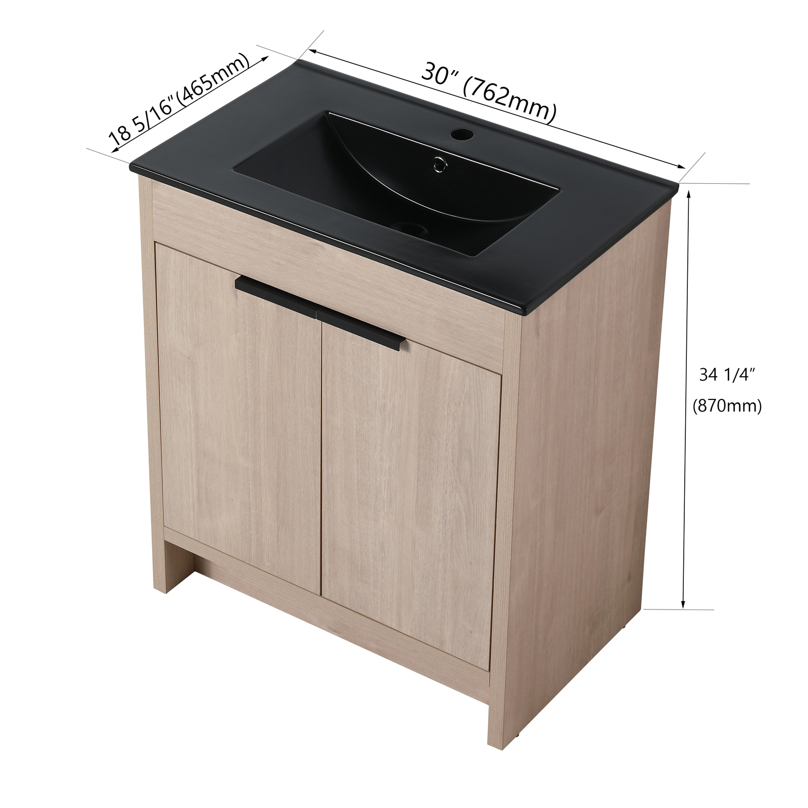 30″ Wooden Free Standing Bathroom Vanity W/ Black Sink Basin + Adjustable Shelf