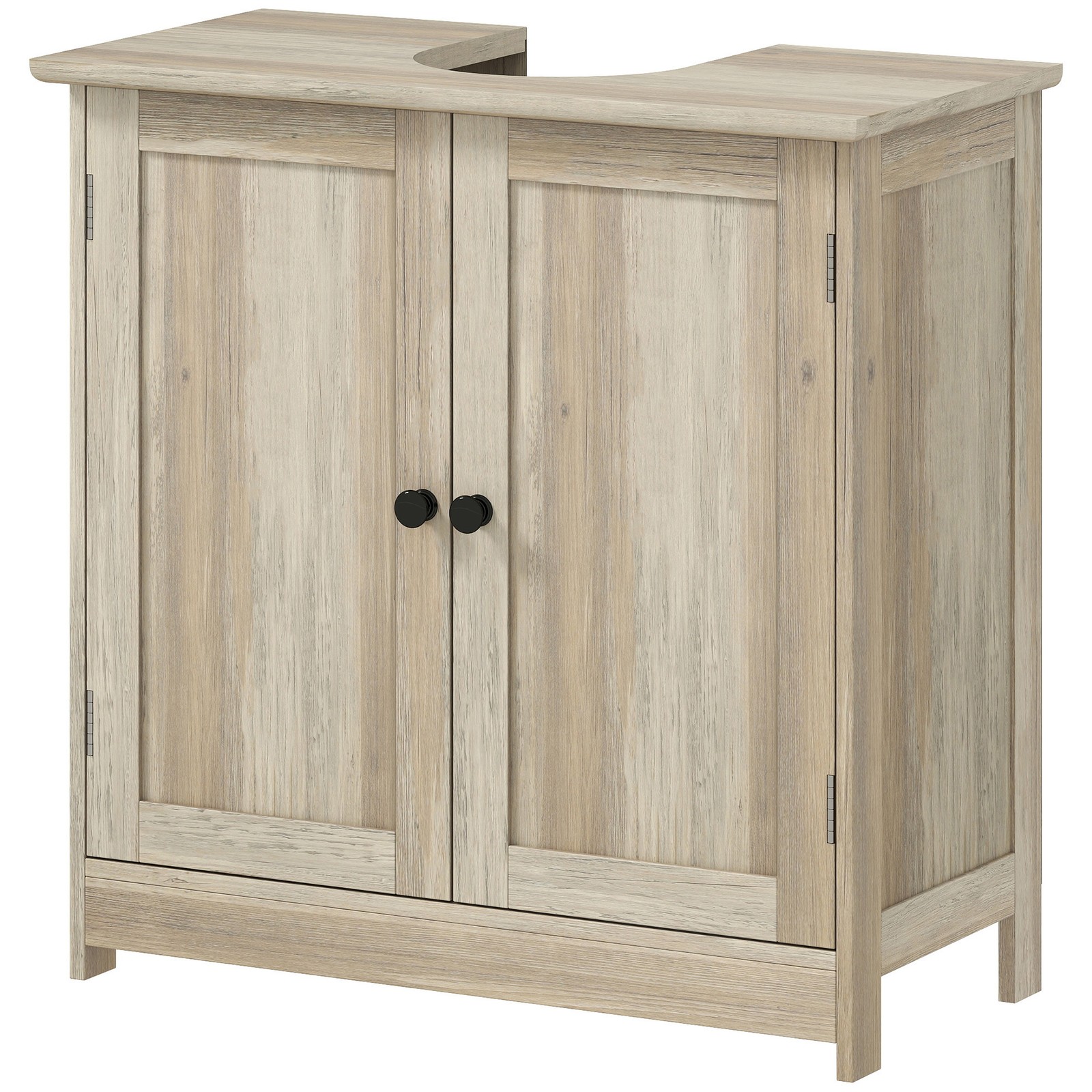 Under Sink Bathroom Cabinet with 2 Doors and Shelf, Gray Oak