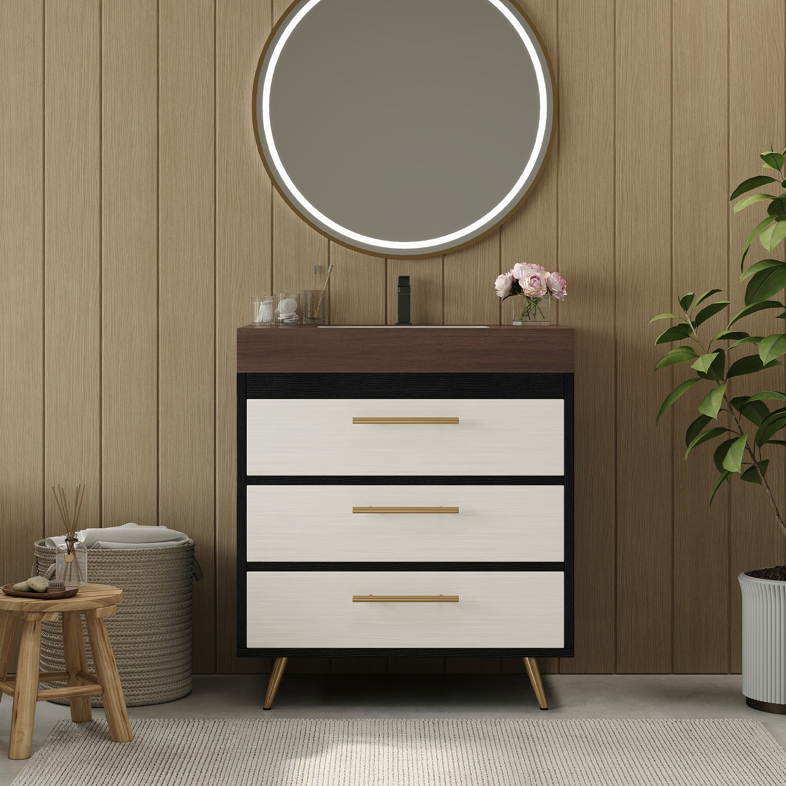 Modern Bathroom Vanity with Sintered Stone Top & Ceramic Sink