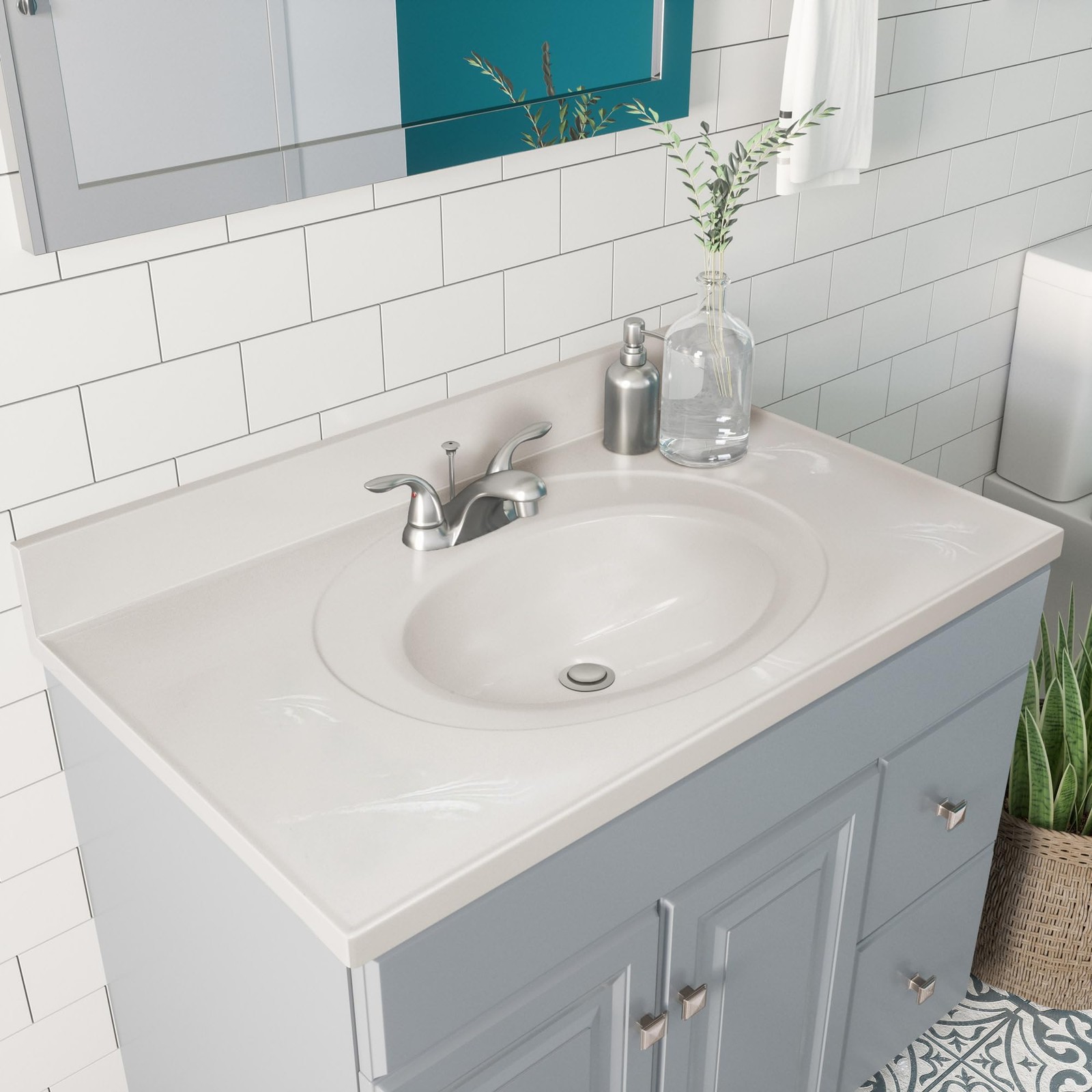 Cultured Marble White on White Vanity Top 37 Inch x 22 Inch