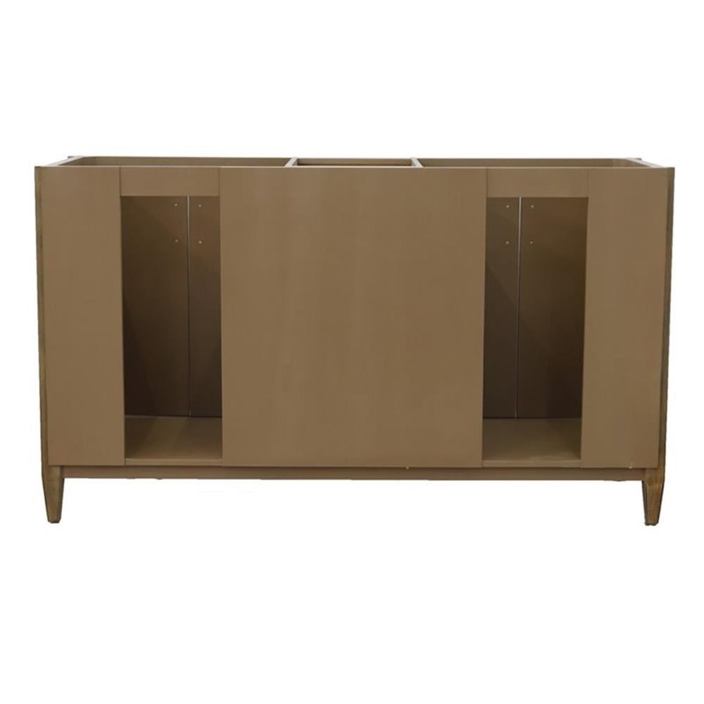 Pemberly Row 61″ Double Round Sink Vanity with Black Granite Stone in Walnut