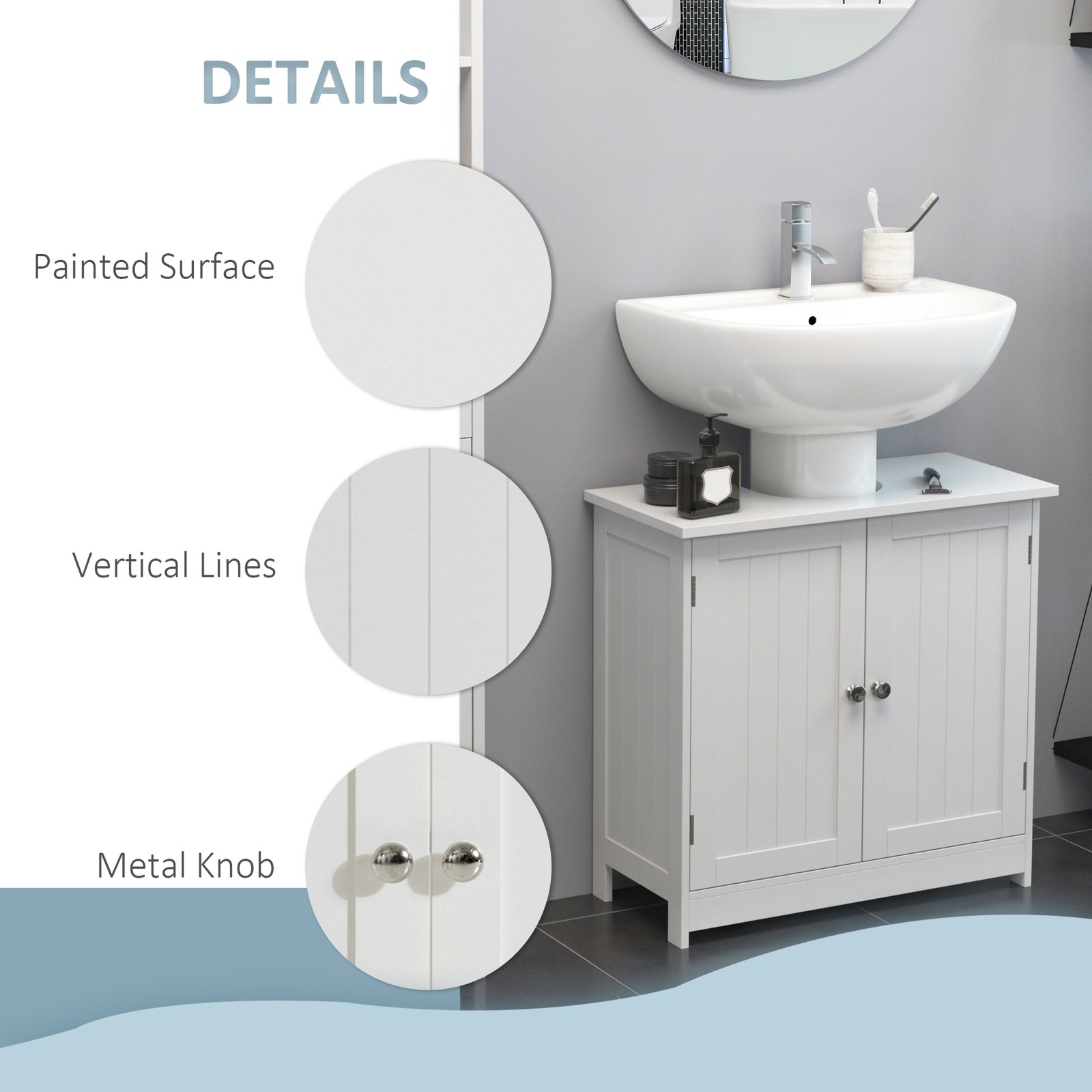 24″ Under Sink Storage Cabinet with 2 Doors and Shelves Bathroom Pedestal Sink
