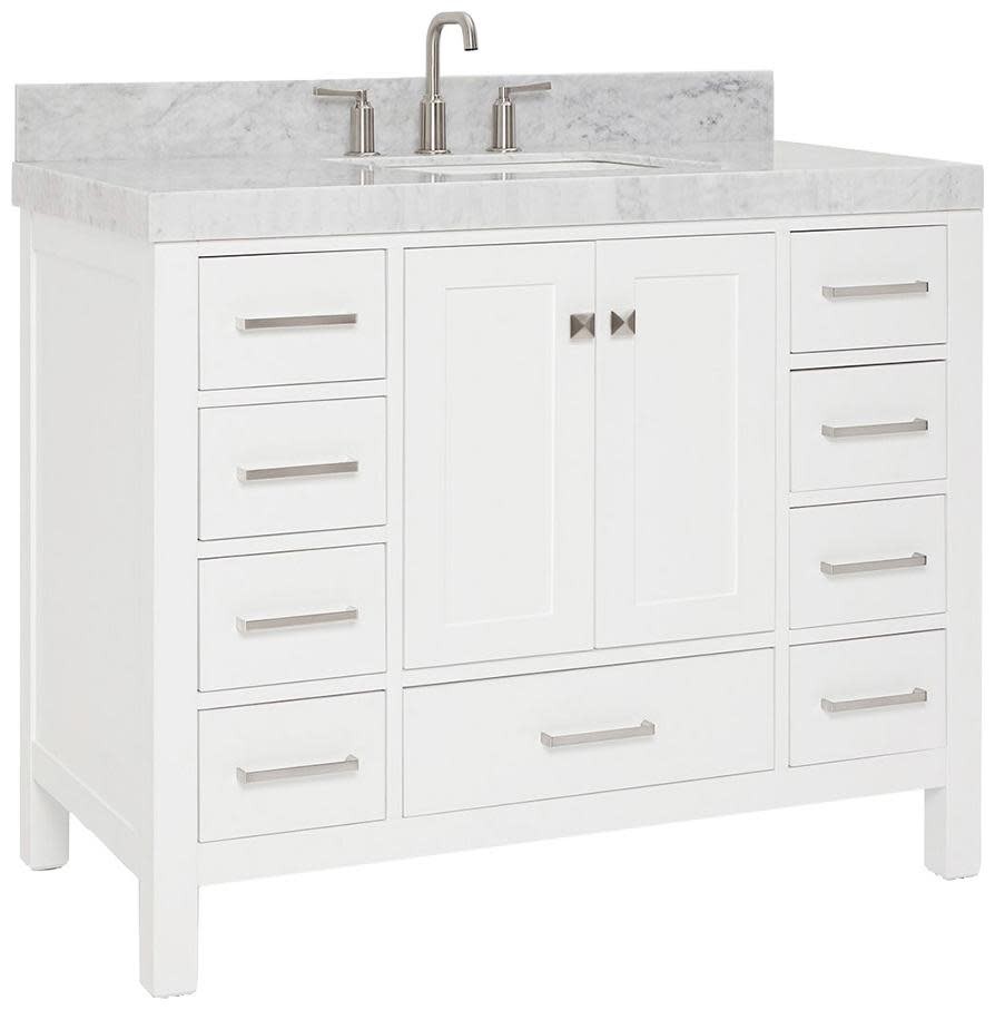 Ariel A042SCW5RVO Cambridge 43″ – White / Italian Carrara Marble Top / Brushed