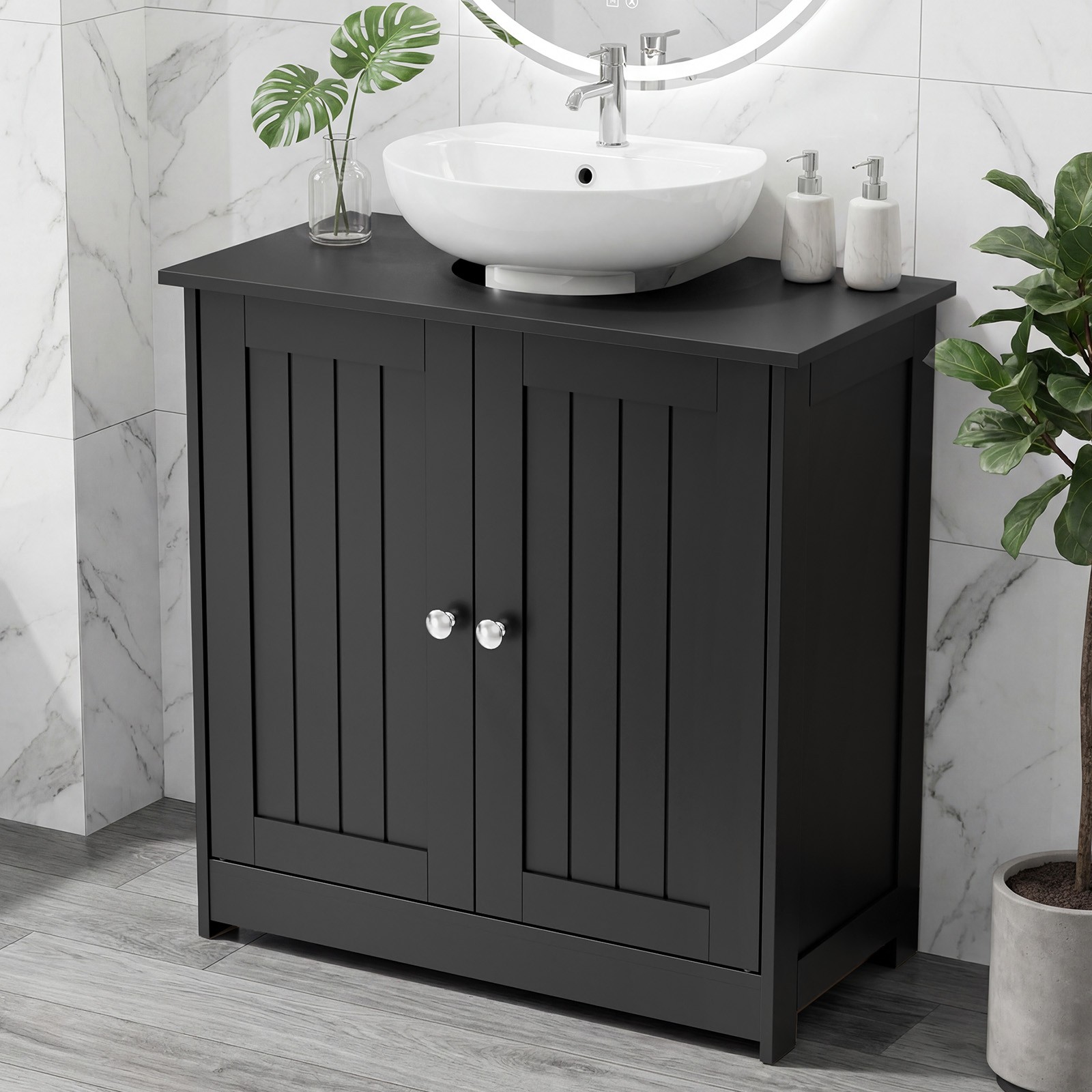 24″ Modern Bathroom Under Sink Vessel Sink Vanity Storage Cabinet w/ 2 Shelf
