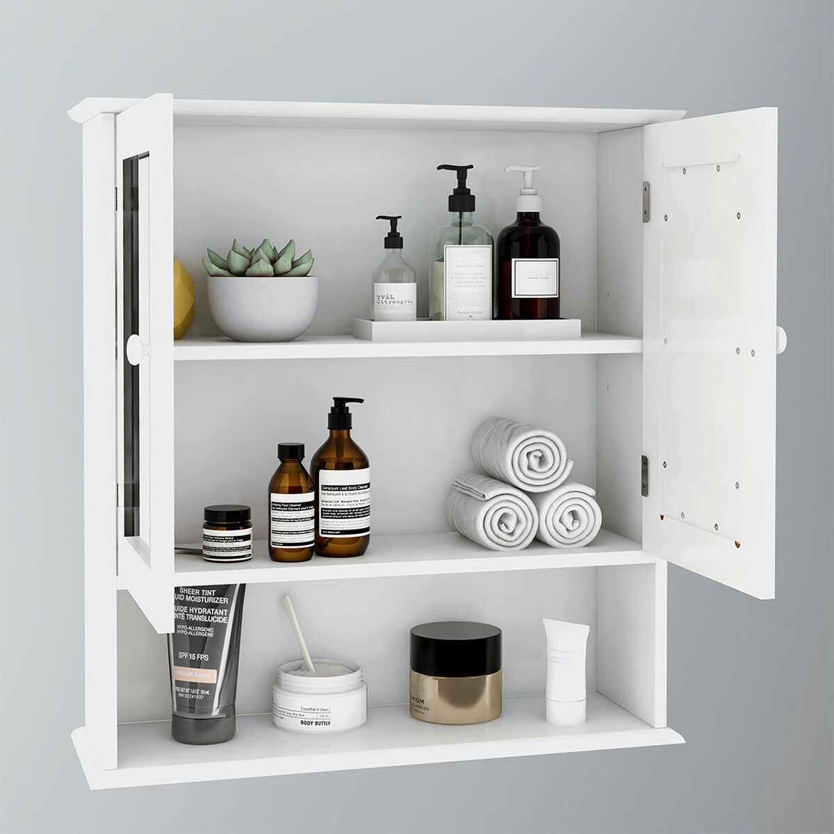 Bathroom Wall Vanity Cabinet with Doule Mirror Doors Shelvs Storage Organizer
