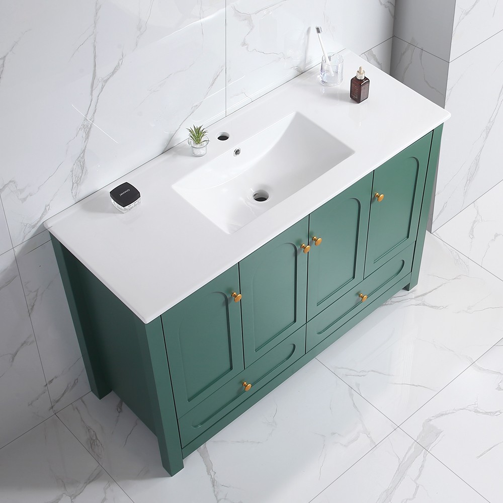 48″ Bathroom Vanity w/ Ceramic Sink – 4 Soft Close Door 2 Drawer Storage Cabinet
