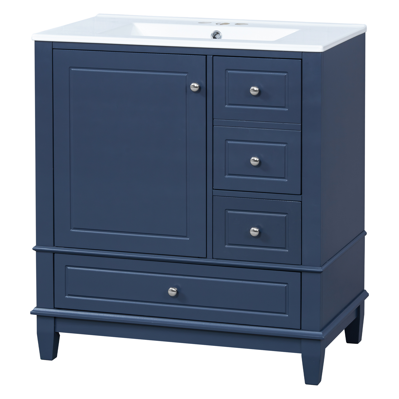30″ Bathroom Vanity w/Ceramic Sink Freestanding Solid Wood Storage Cabinet Shelf