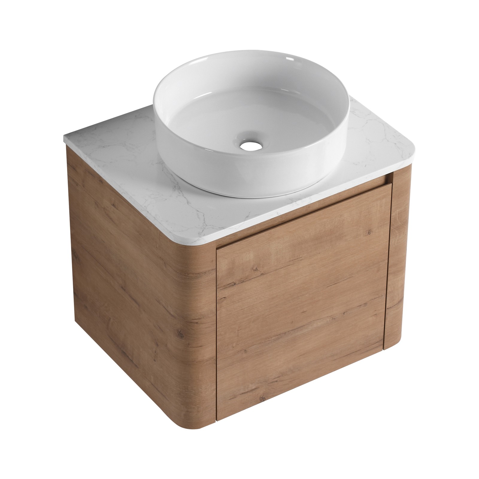 24 In Bathroom Vanity With White Flat Stone Slab Top White Ceramic Vessel Sink