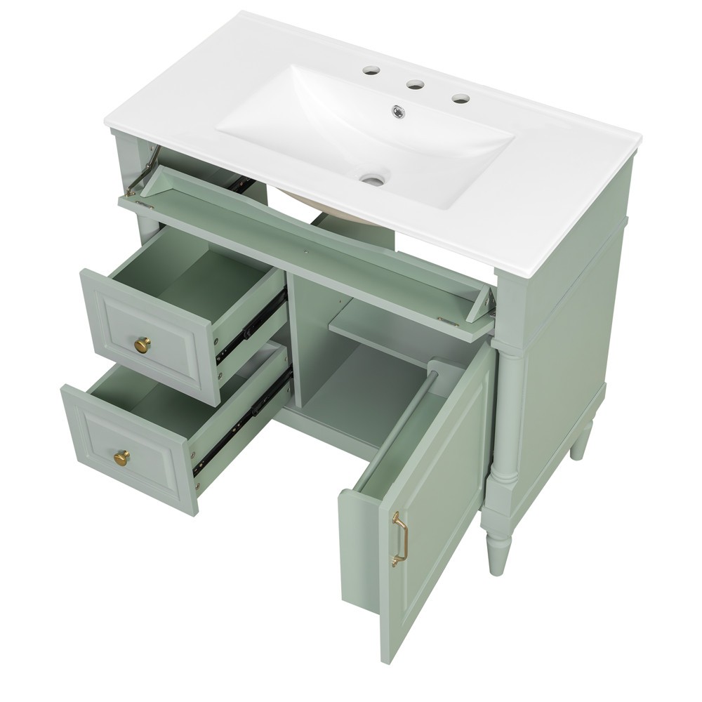 36″ Bathroom Vanity w/ Sink, Freestanding Vanity Cabinet, Door Shelf, 2 Drawers