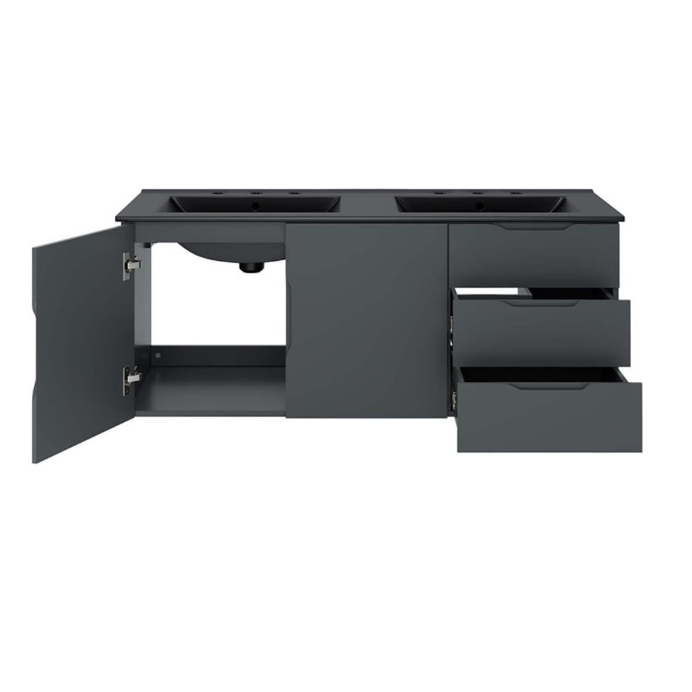 Modway Vitality 48″ Double Sink Wood & Ceramic Bathroom Vanity in Gray/Black