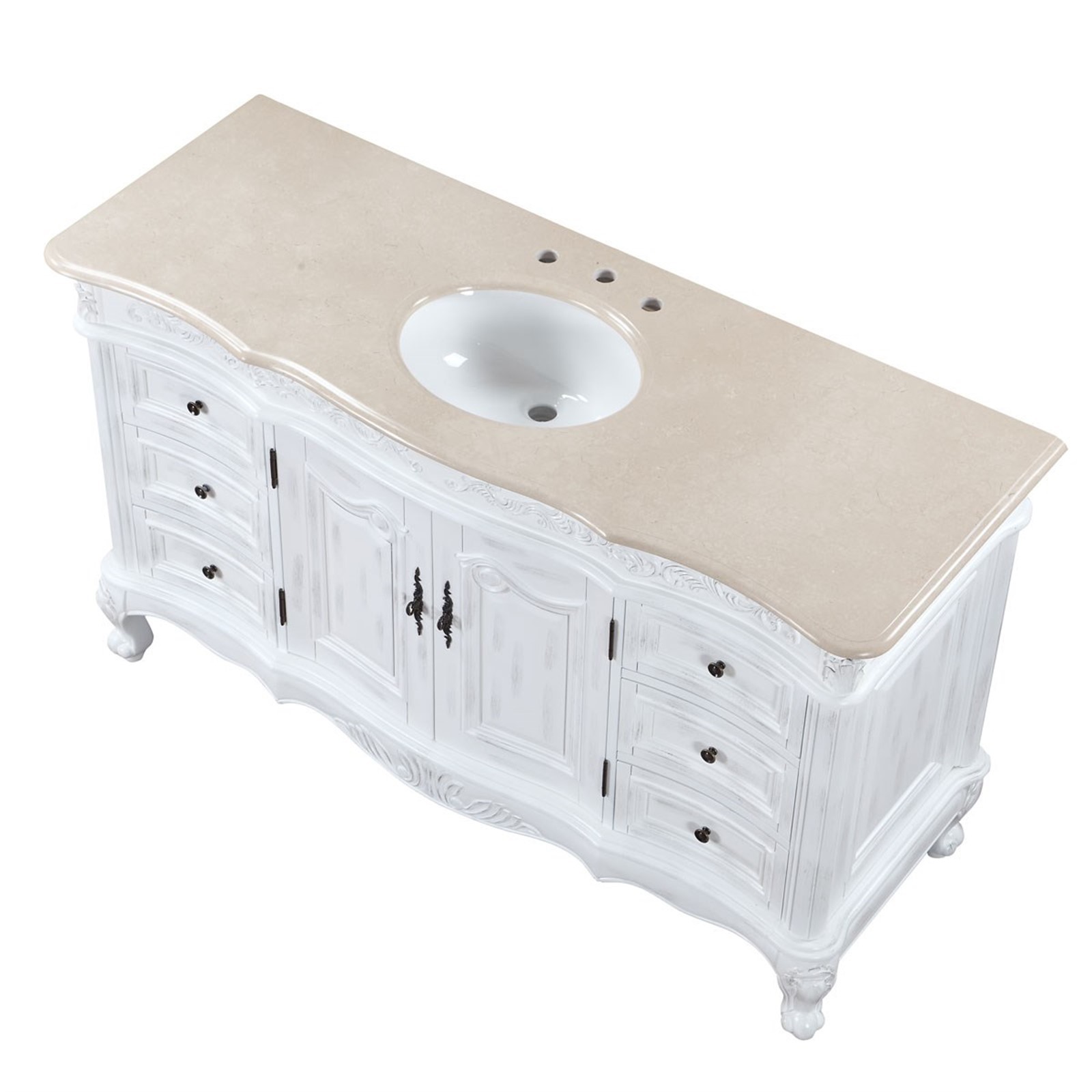 60″ Marble Counter Single Sink Bathroom Vanity White Oak Finish Cabinet 273CM