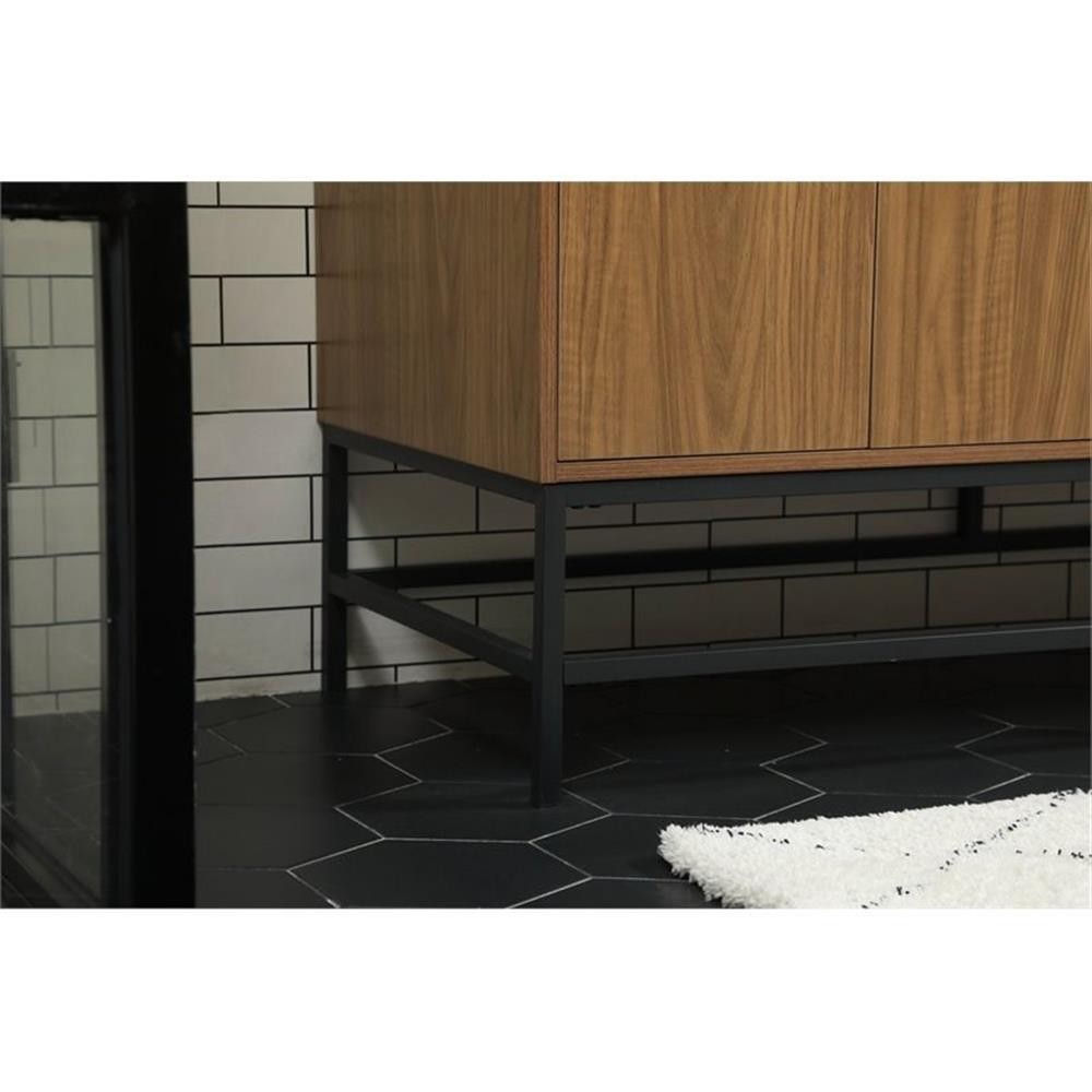 Pemberly Row 60″ Aluminum Alloy Iron Double Bathroom Vanity in Walnut