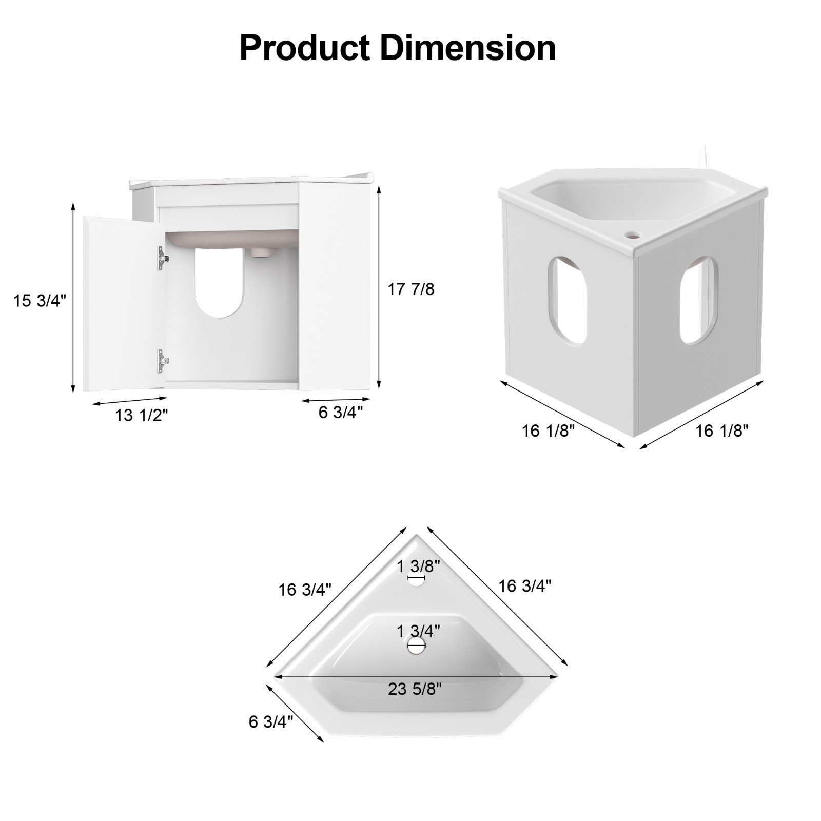 Corner Bathroom Vanity Sink Wall Mounted Combo for Small Space White Ceramic Top