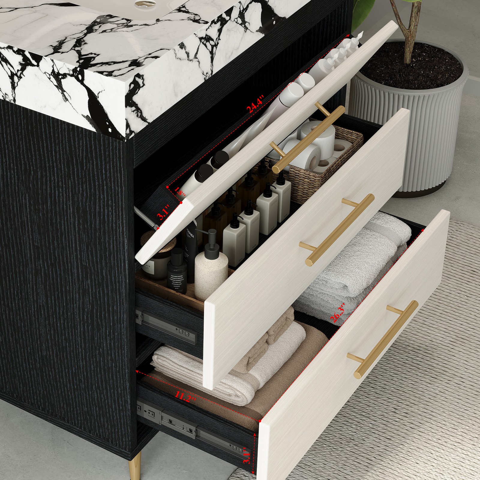 Modern Free-Standing Vanity with Sintered Stone Top & Ceramic Sink