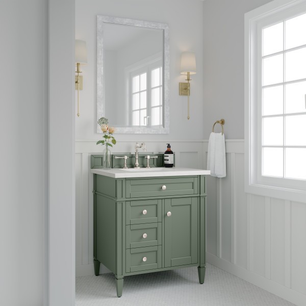 30″ James Martin Brittany 650-V30-SC-3WZ Vanity Cabinet 3 CM White Zeus Top