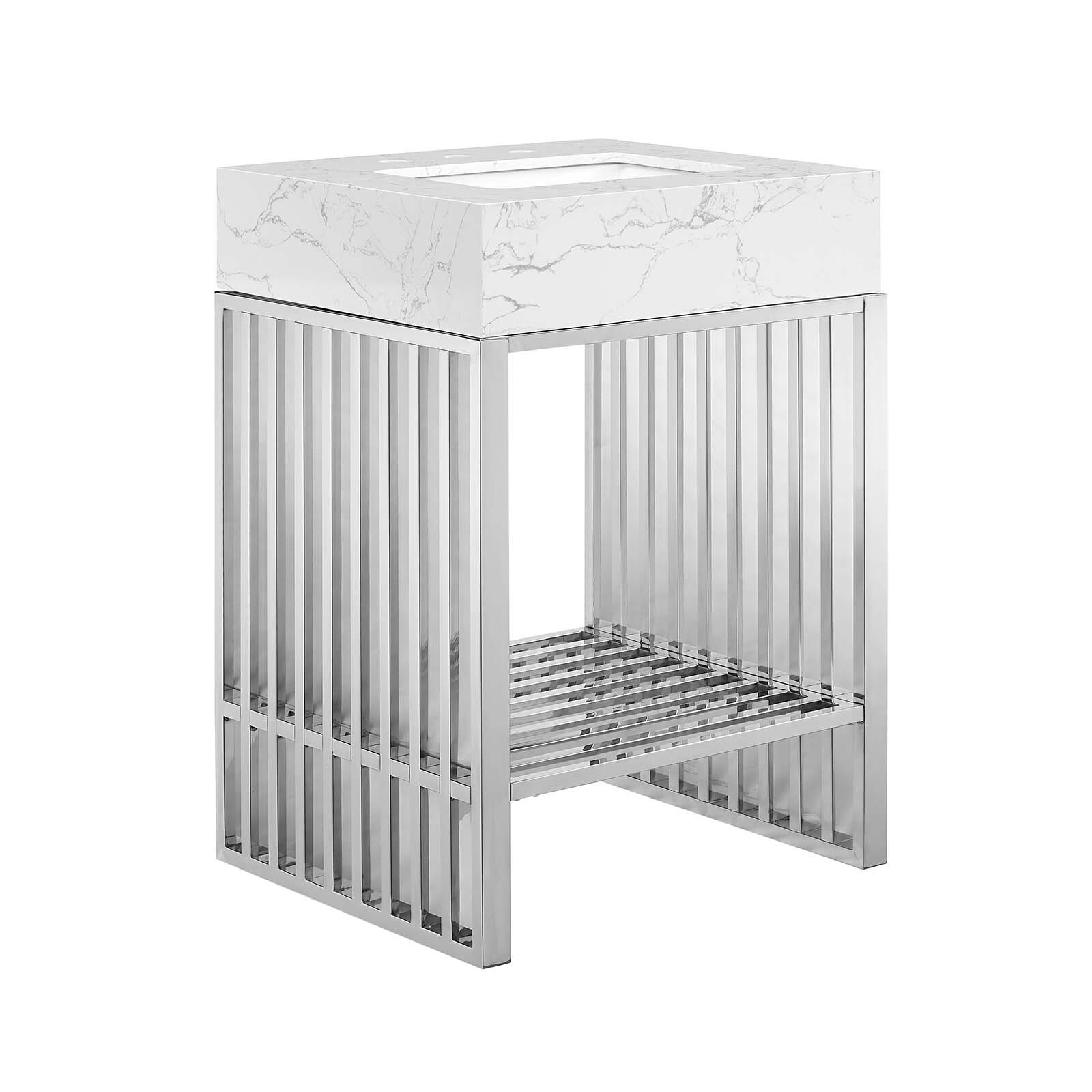 Modway Gridiron 24″ Bathroom Vanity in White Silver