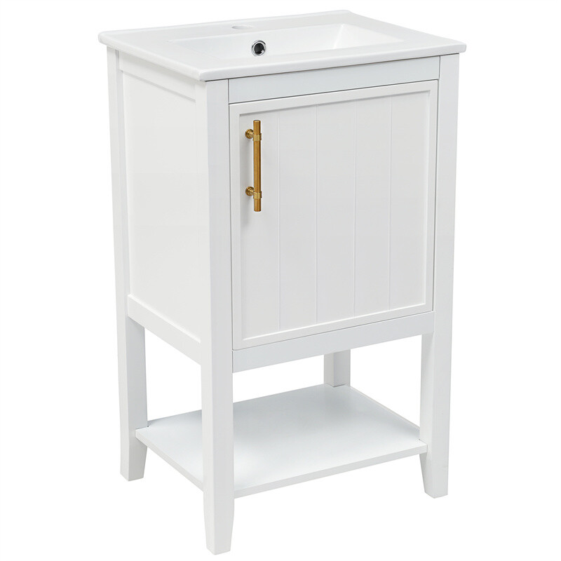 20″ Bathroom Vanity with Sink Combo White Storage Cabinet w/Door & Open Shelf