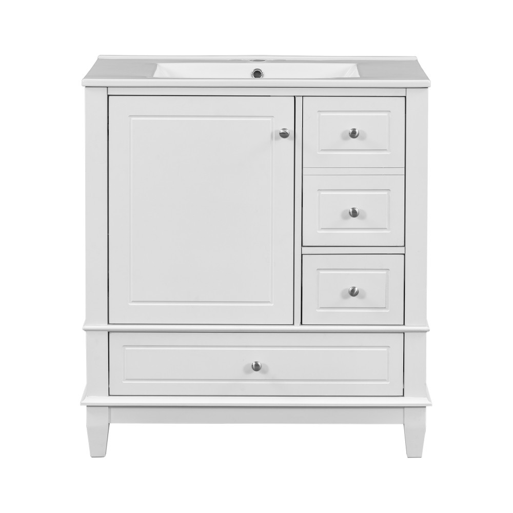 30″ Bathroom Vanity with Sink, One Door with Shelf and Three Drawers