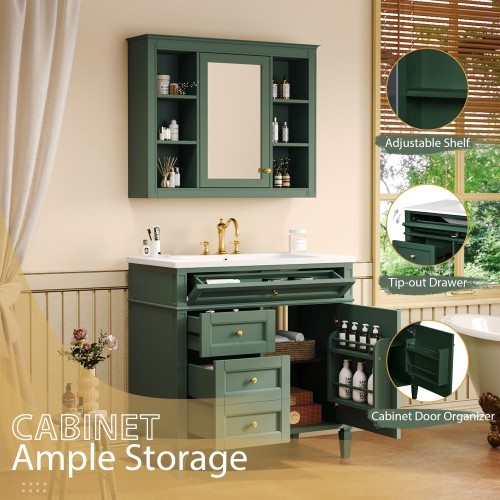 36” Blue Bathroom Vanity w/ Sink & Mirror Cabinet Storage Soft Close Doors