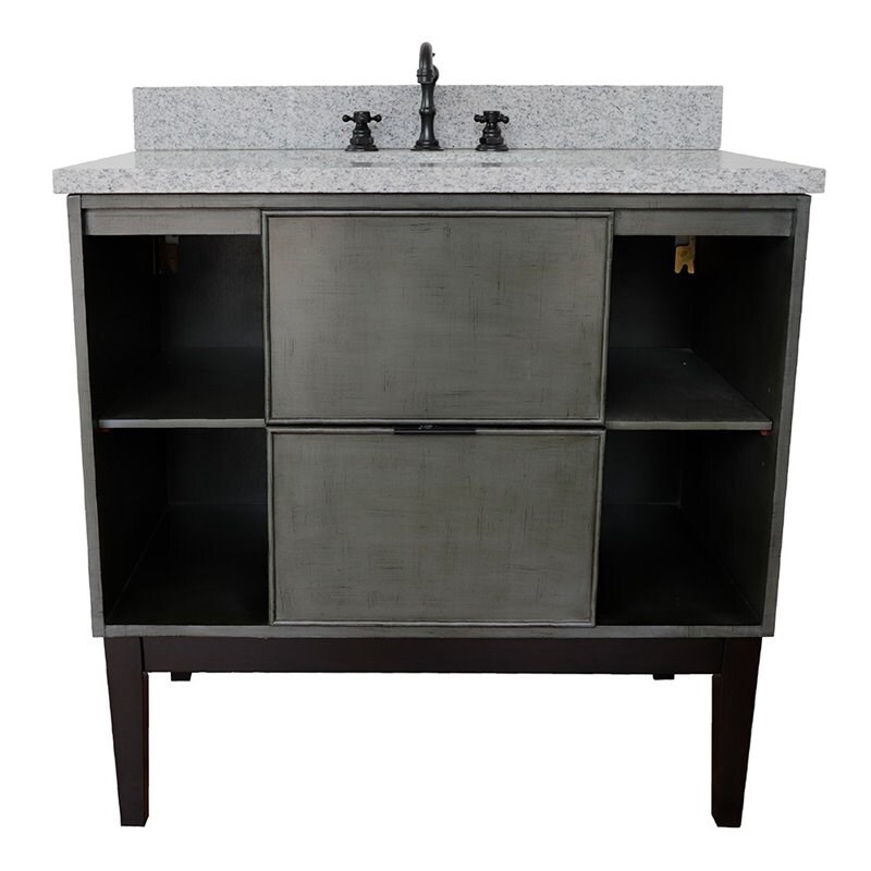 Scandi Oval Sink Solid Wood Vanity with Gray Granite Stone Top in Linen Gray
