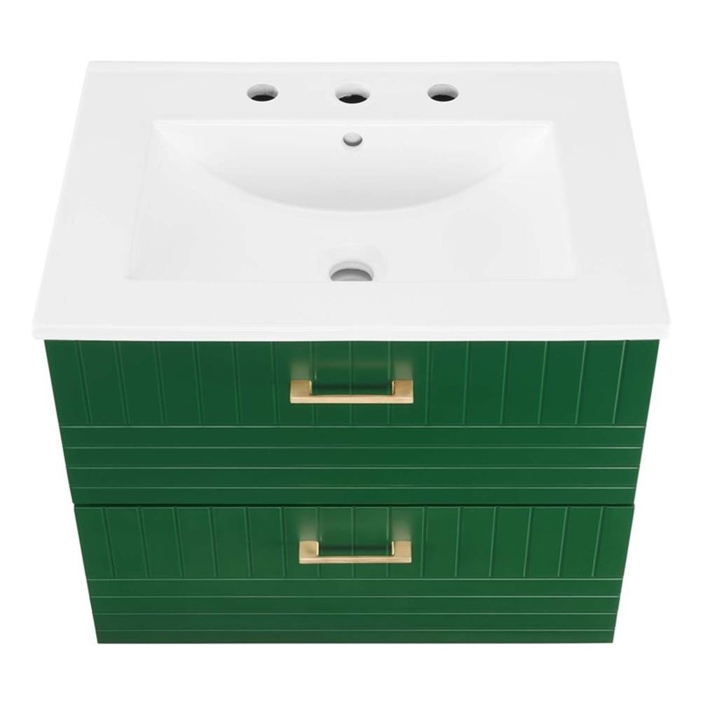 Pemberly Row 24″ Modern Wood/Ceramic Bathroom Vanity in Green/White