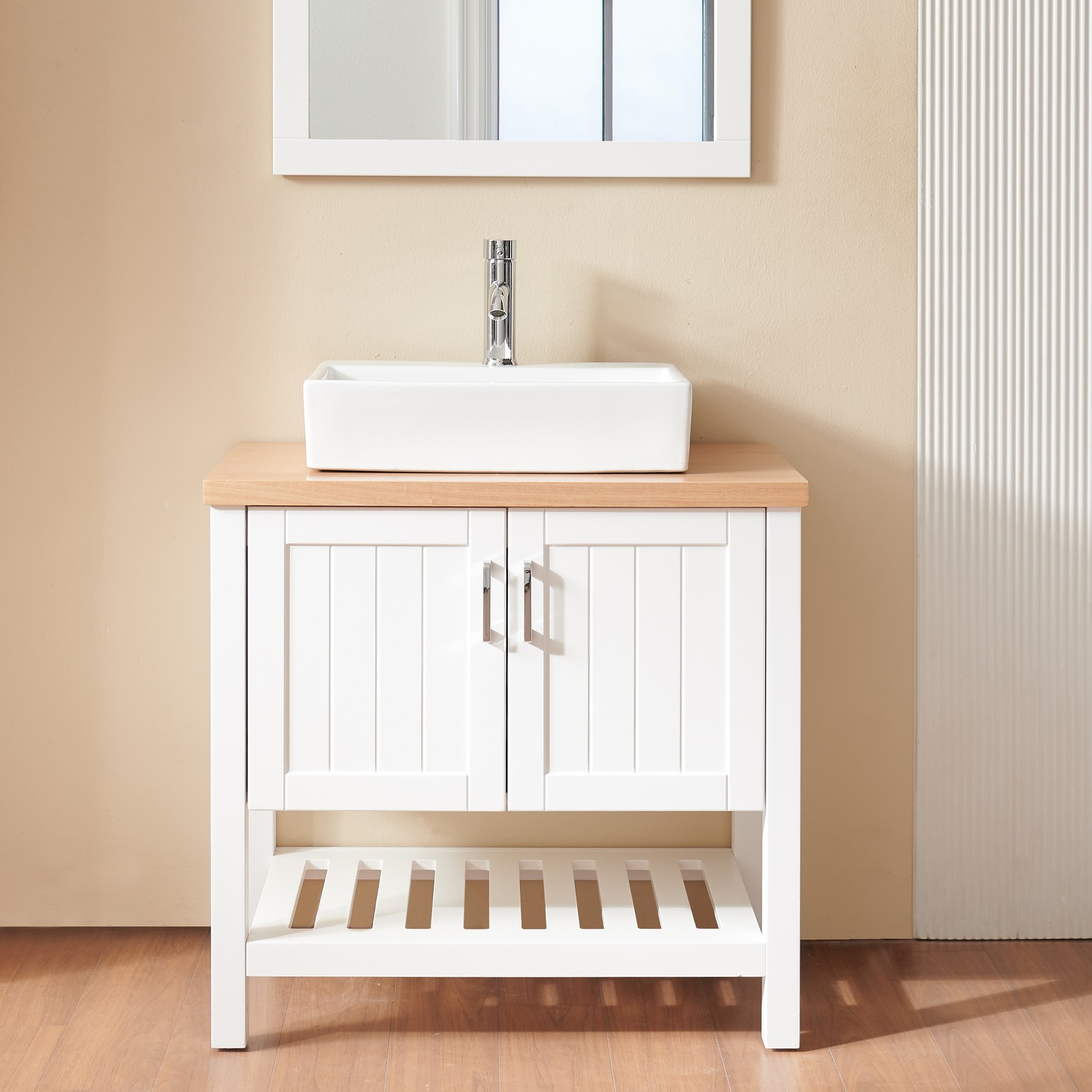 32″ Bathroom Vanity with Sink,Bathroom Vanity Cabinet with Doors and Open Shelf