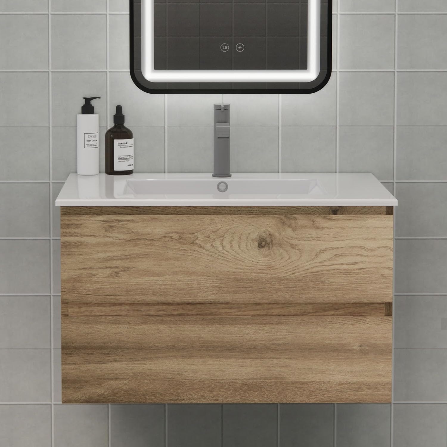Floating Bathroom Vanity with Sink and 2 Soft-Close Drawers – Moisture-Resistant