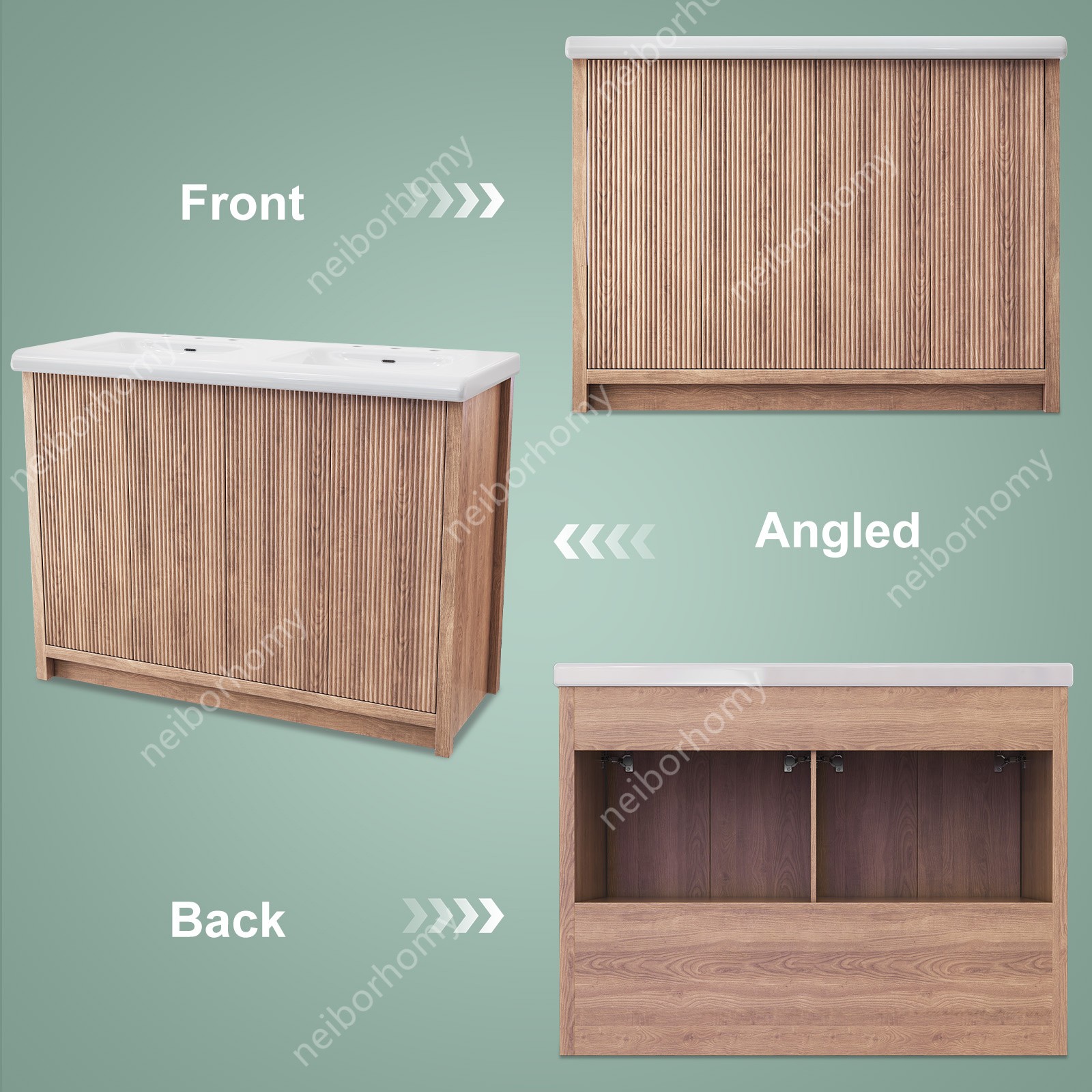 47″ Double Sink Bathroom Vanity Wood Grain Modern 2 Basin Storage Cabinet