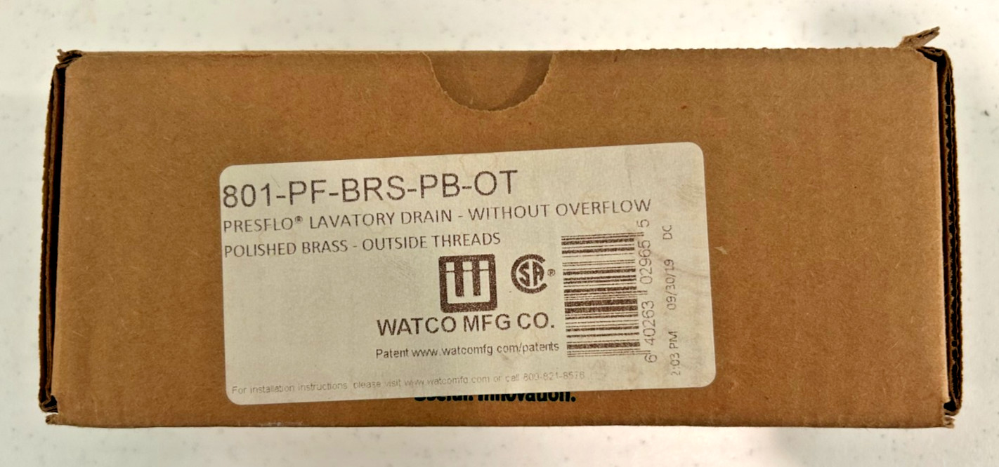 Watco 801-PF-BRS-PB-OT Lav Drain, 1-1/4″ W/OUT OVERFLOW New FREE SHIPPING