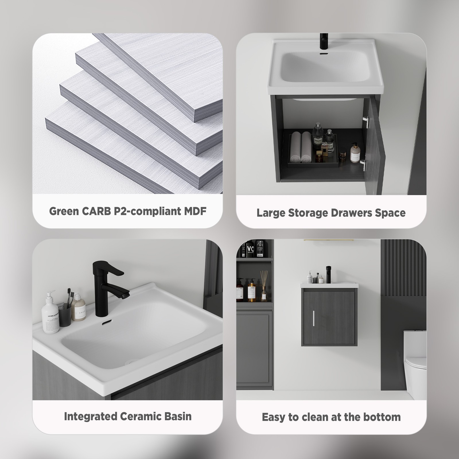 20″ Floating Bathroom Vanity with Ceramic Sink, Soft-Close Door