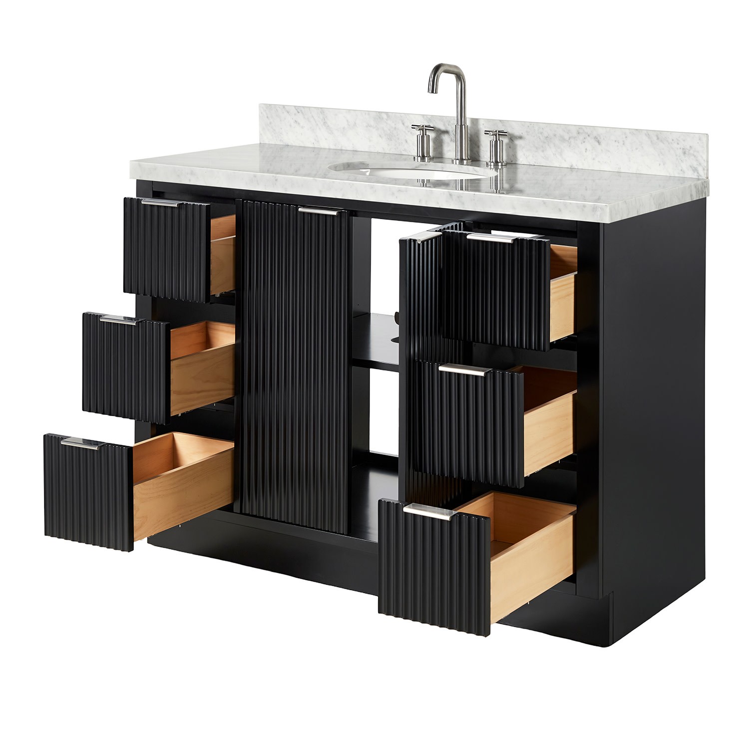 Ariel P49CWOVO Milan 49″ – Black / Italian Carrara Marble Top / Brushed Nickel