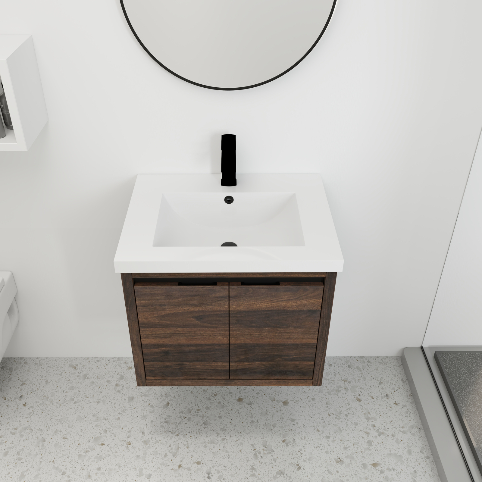 24″ Floating Wall Mounted Bathroom Vanity Cabinet W/Sink +Door for Small Space
