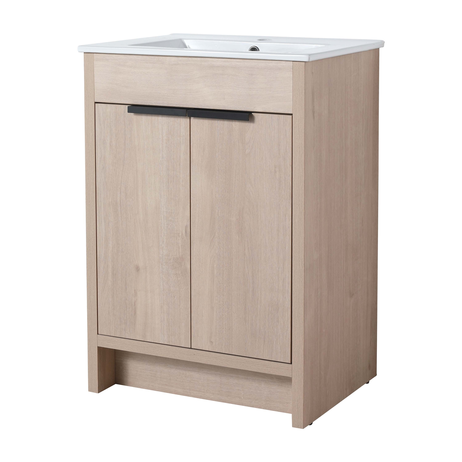 24” Freestanding Bathroom Vanity w/ White Ceramic Sink & 2 Soft Close Doors Oak