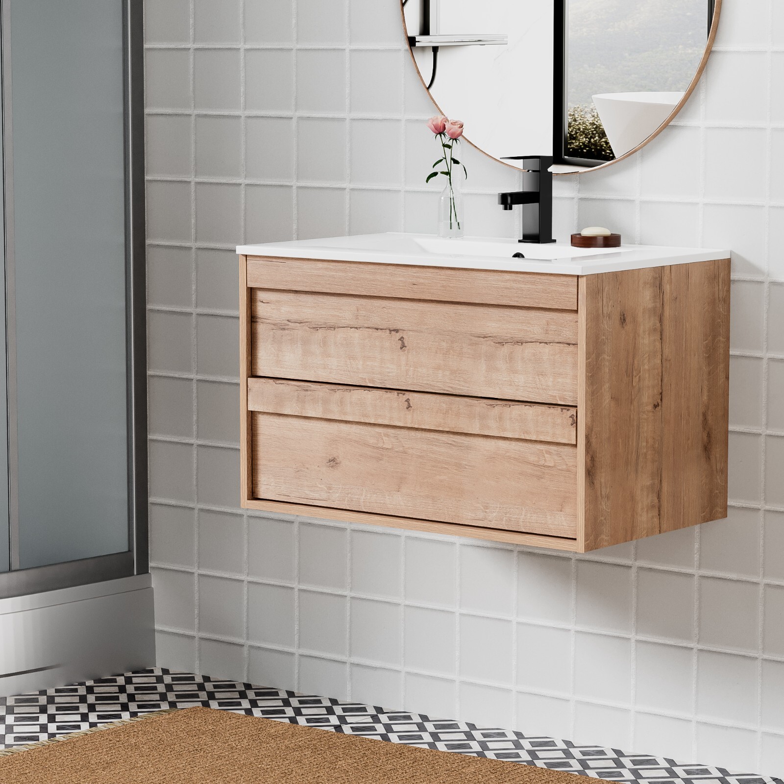 Wall Mounted Bathroom Vanity Sink Combo Cabinet Vanity Set Invisible Handles