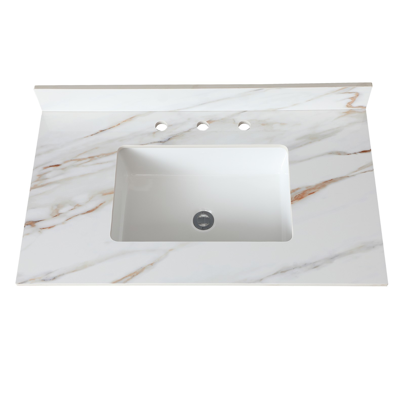 37″ Marble Vanity Top with Undermount Sink & Backsplash Carrara White