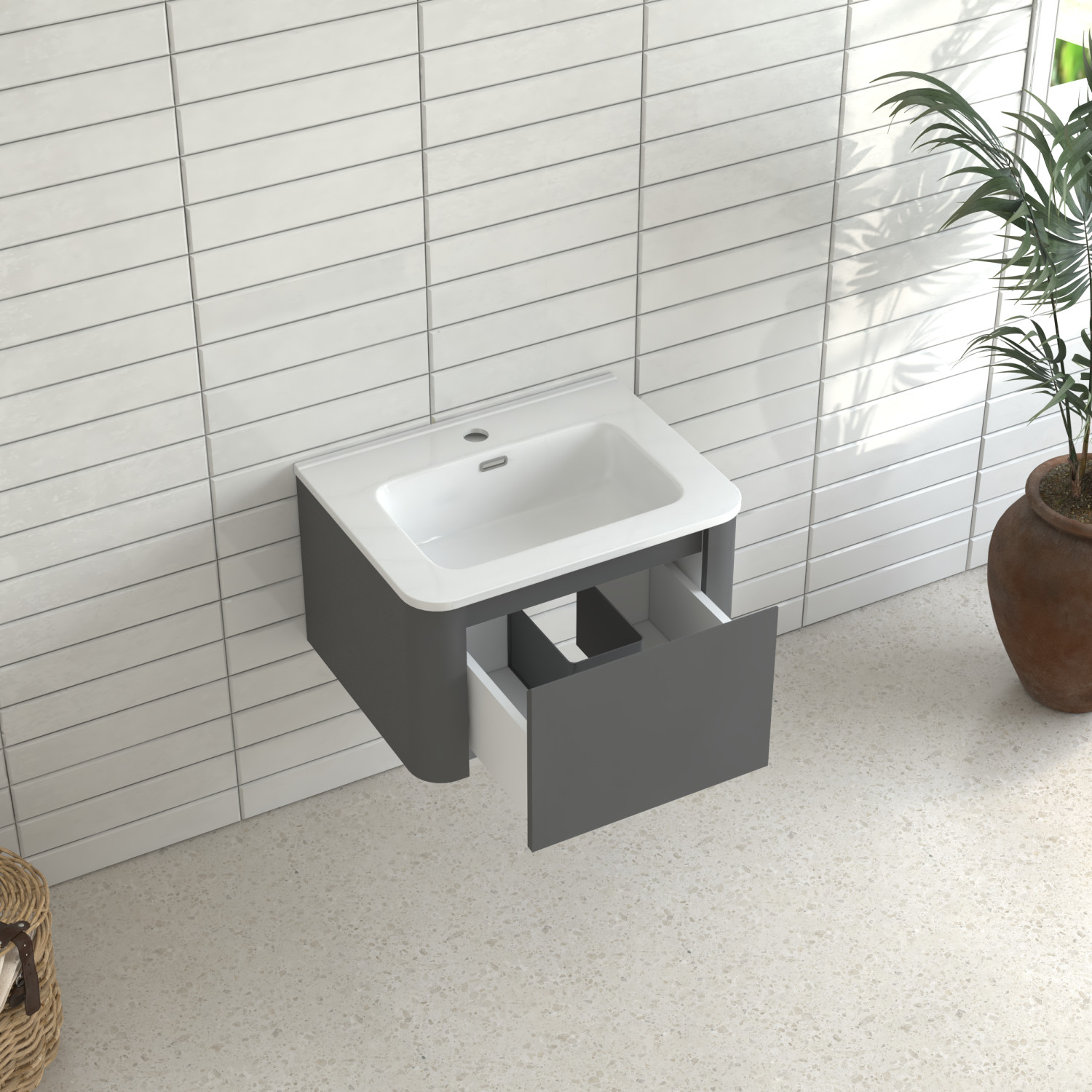 24″ Grey Floating Bathroom Vanity with White Ceramic Integrated Basin