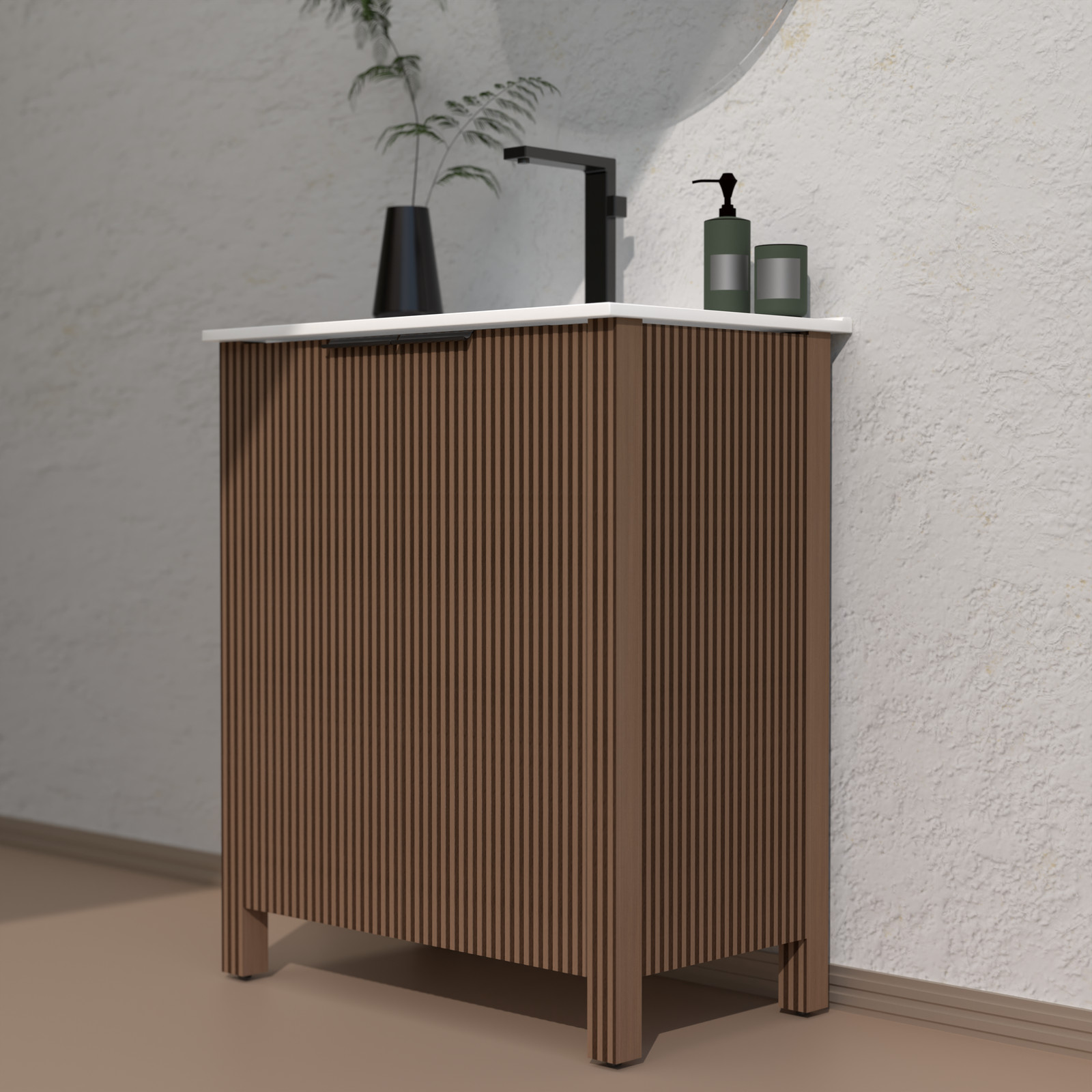 Bathroom Vanity Cabinet with White Ceramic Sink 30″ x 18.5″ x 34.5″ Brown