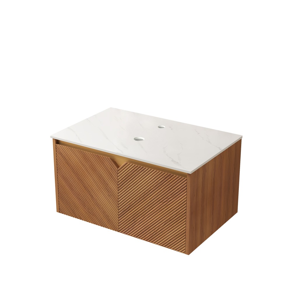 Wall-mounted bathroom cabinet Plywood cabinet body W sintered stone countertop
