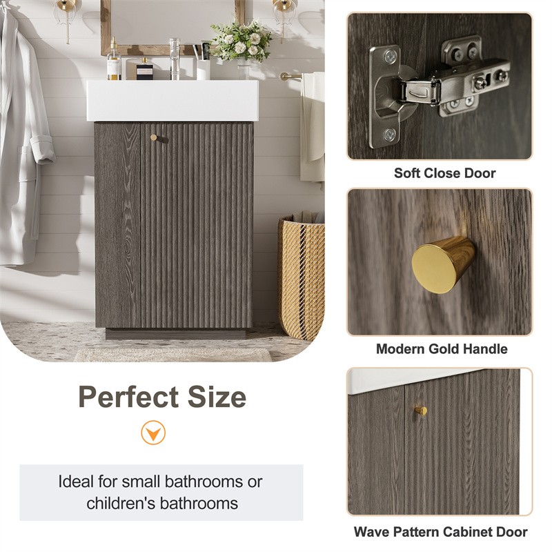 21.6″ Bathroom Vanity with Single Sink,Freestand Right Door Wood Grain Cabinet