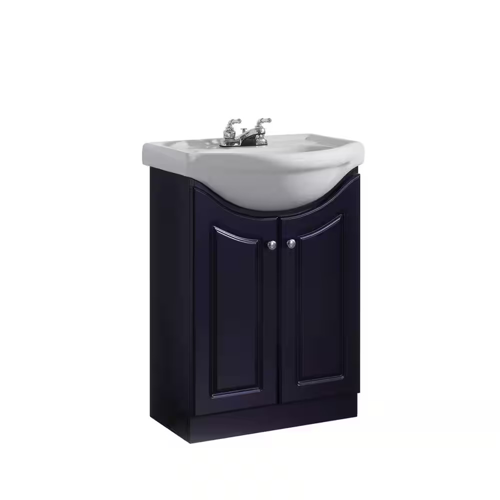 24 In. W Standard Vanity in Satin Black Color with Ceramic Vanity Top in White w