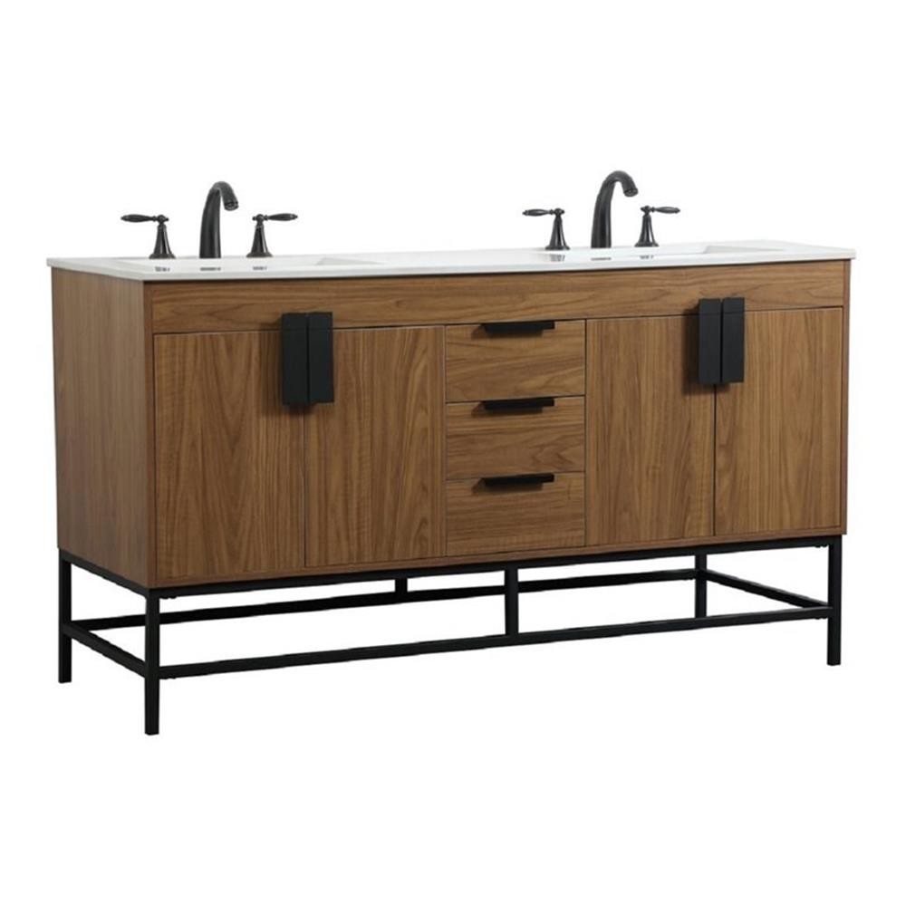 Pemberly Row 60″ Aluminum Alloy Iron Double Bathroom Vanity in Walnut