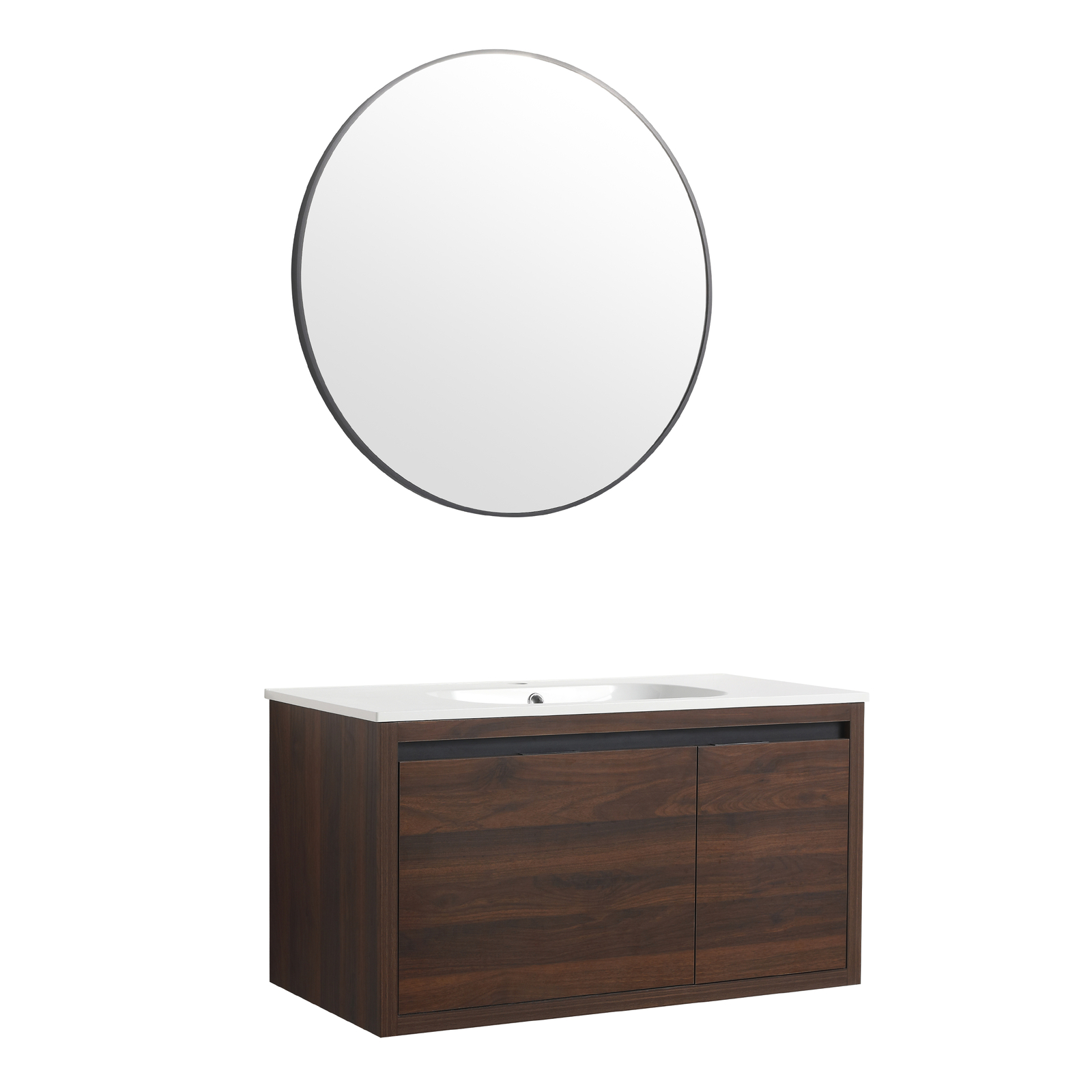 36″ Modern Floating Wall Mount Bathroom Vanity Cabinet W/Basin Sink Walnut Color