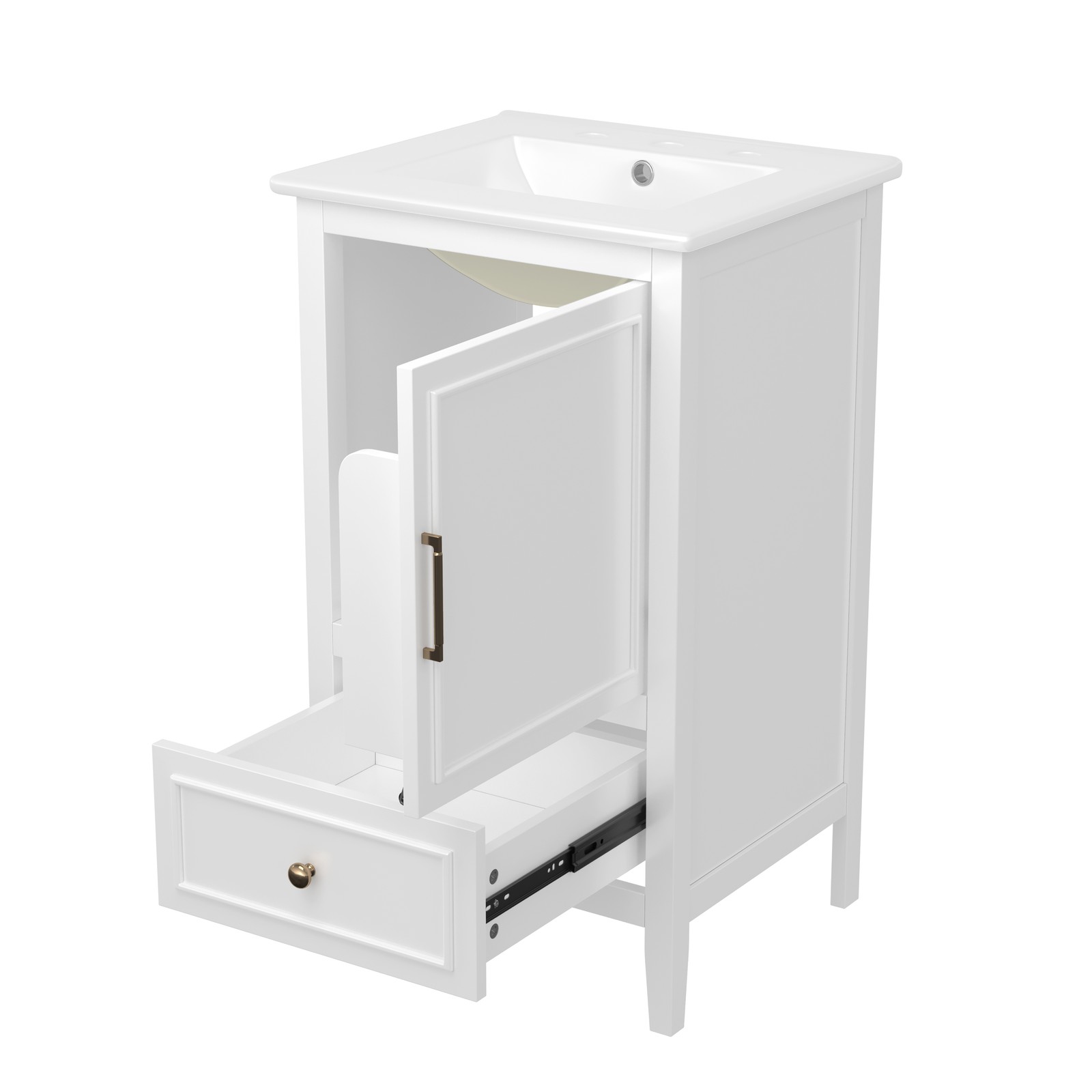 20″ Bathroom Vanity with Ceramic Sink, Cabinet & Drawer, White