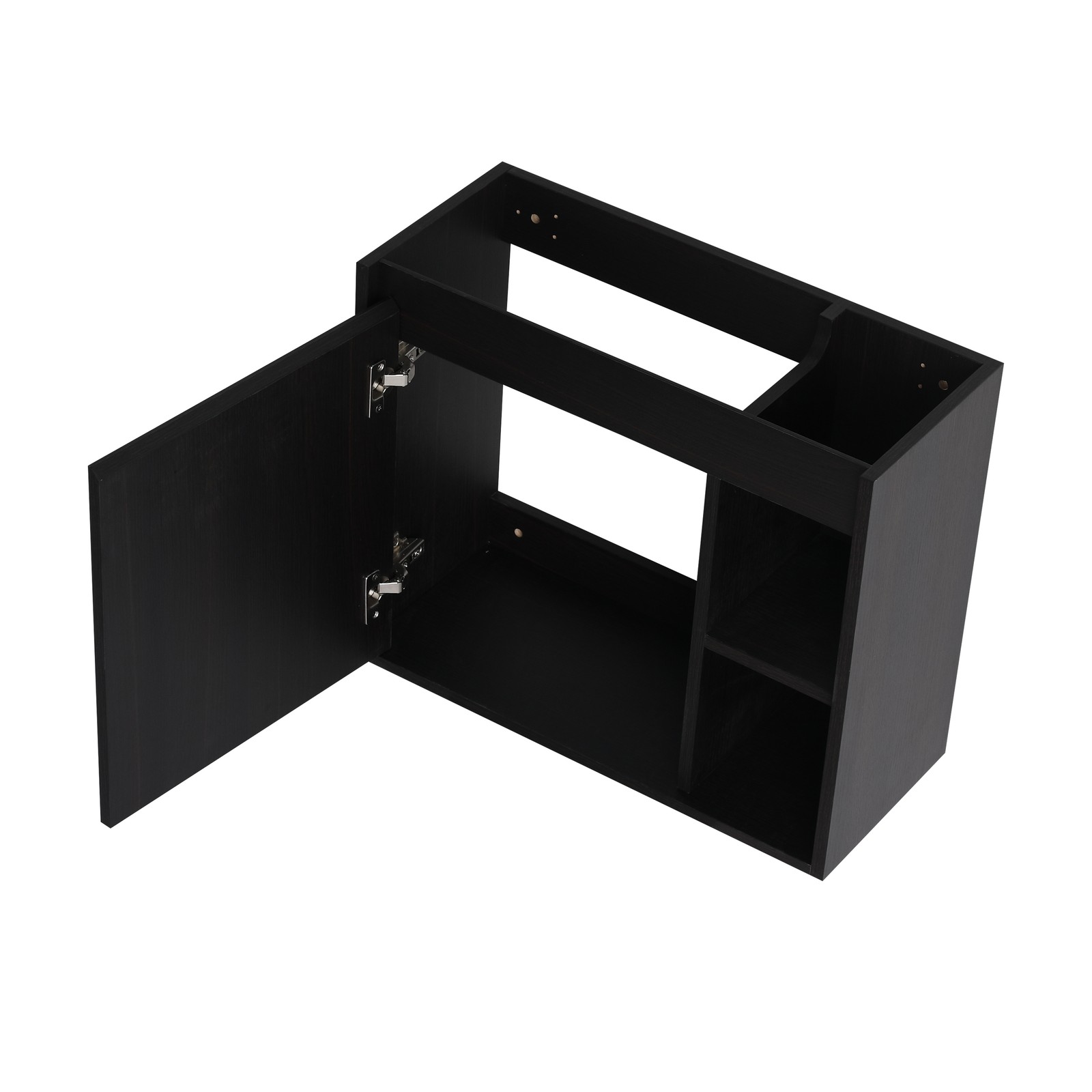 24″ Plywood Wall-Mounted Bathroom Vanity Cabinet W/ White Ceramic Sink Dark Oak