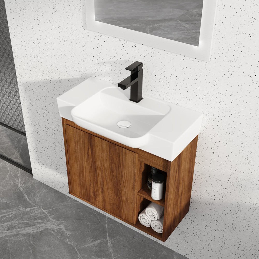 24″ 28″ Wall Mounted Bathroom Vanity with Sink, Floating Vanity Cabinet, Shelves