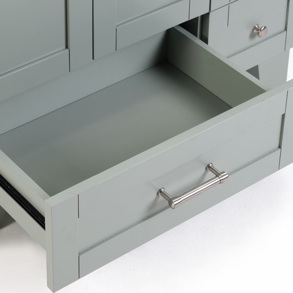 30″ Blue Grey Bathroom Vanity with Ceramic Sink – Soft-Close Drawers